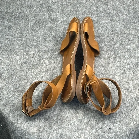 Madewell Boardwalk Sandals Women's 8 Brown Tan Leather Ankle Strap Strappy Cross - Picture 9 of 13